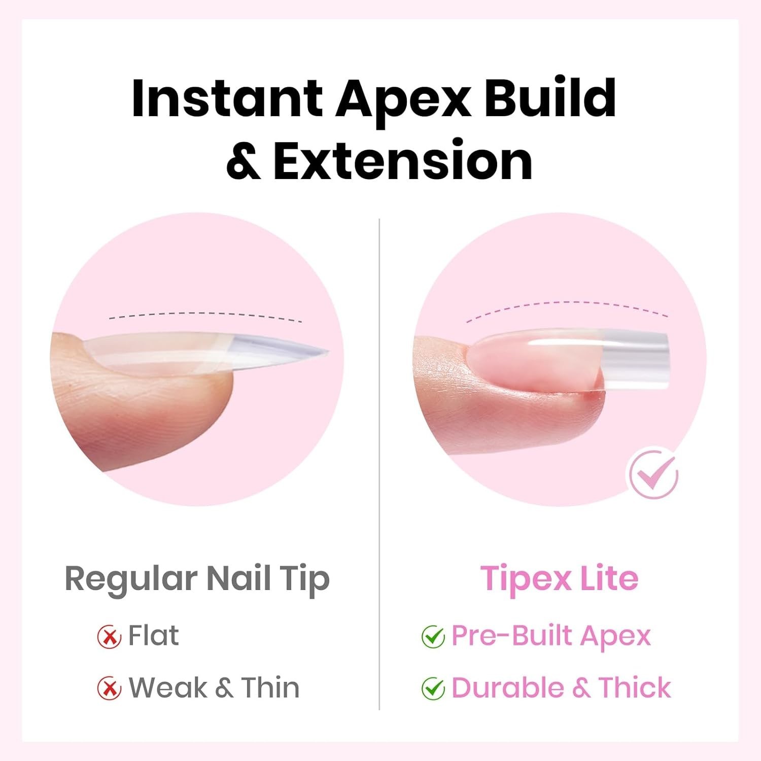 Beetles Tipex Lite Instant Apex Nail Tips, Short Square, 16 Sizes | 00–14, Built