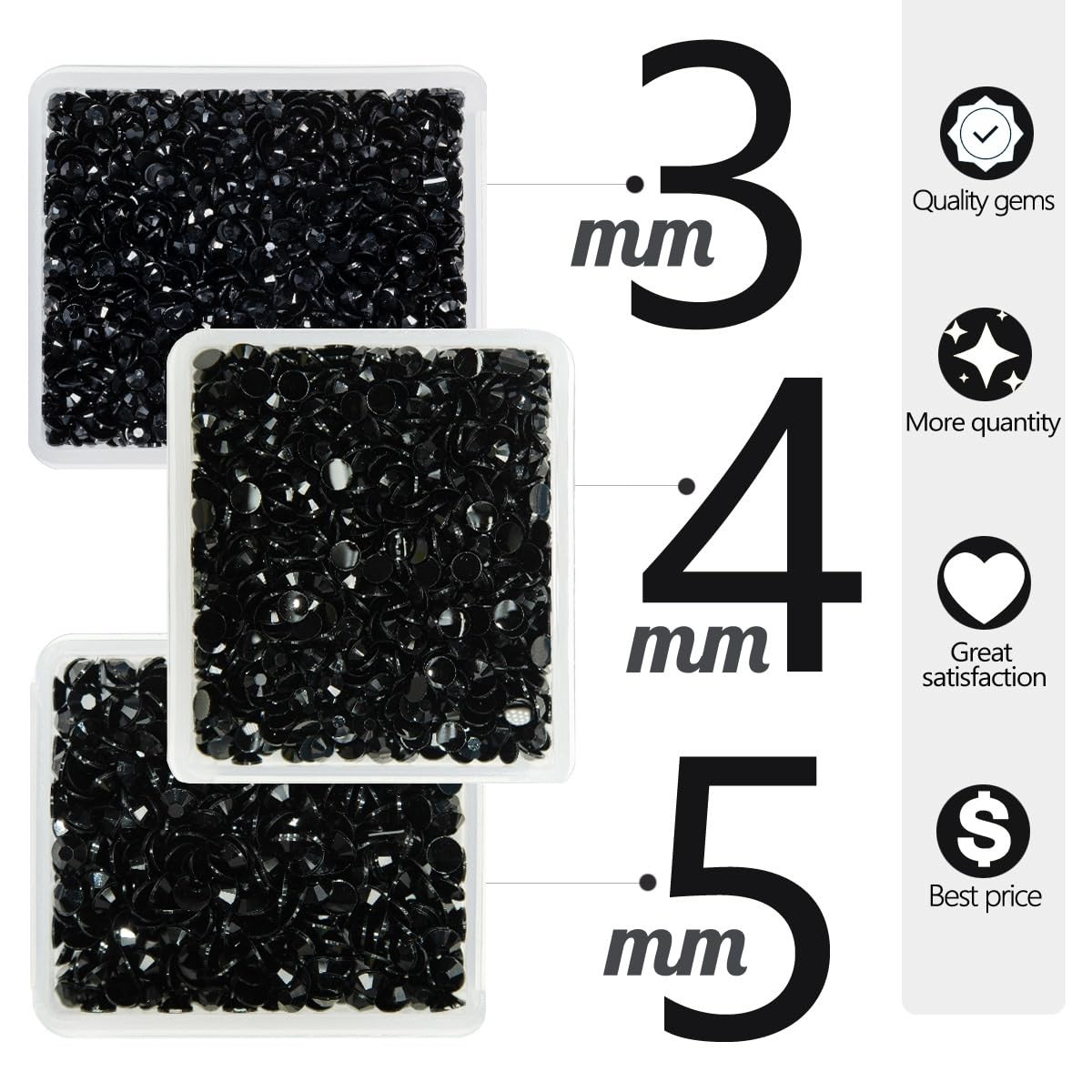 Pure Black Resin Rhinestones for Crafting 3mm 4mm 5mm Flatback Jelly Stones B…
