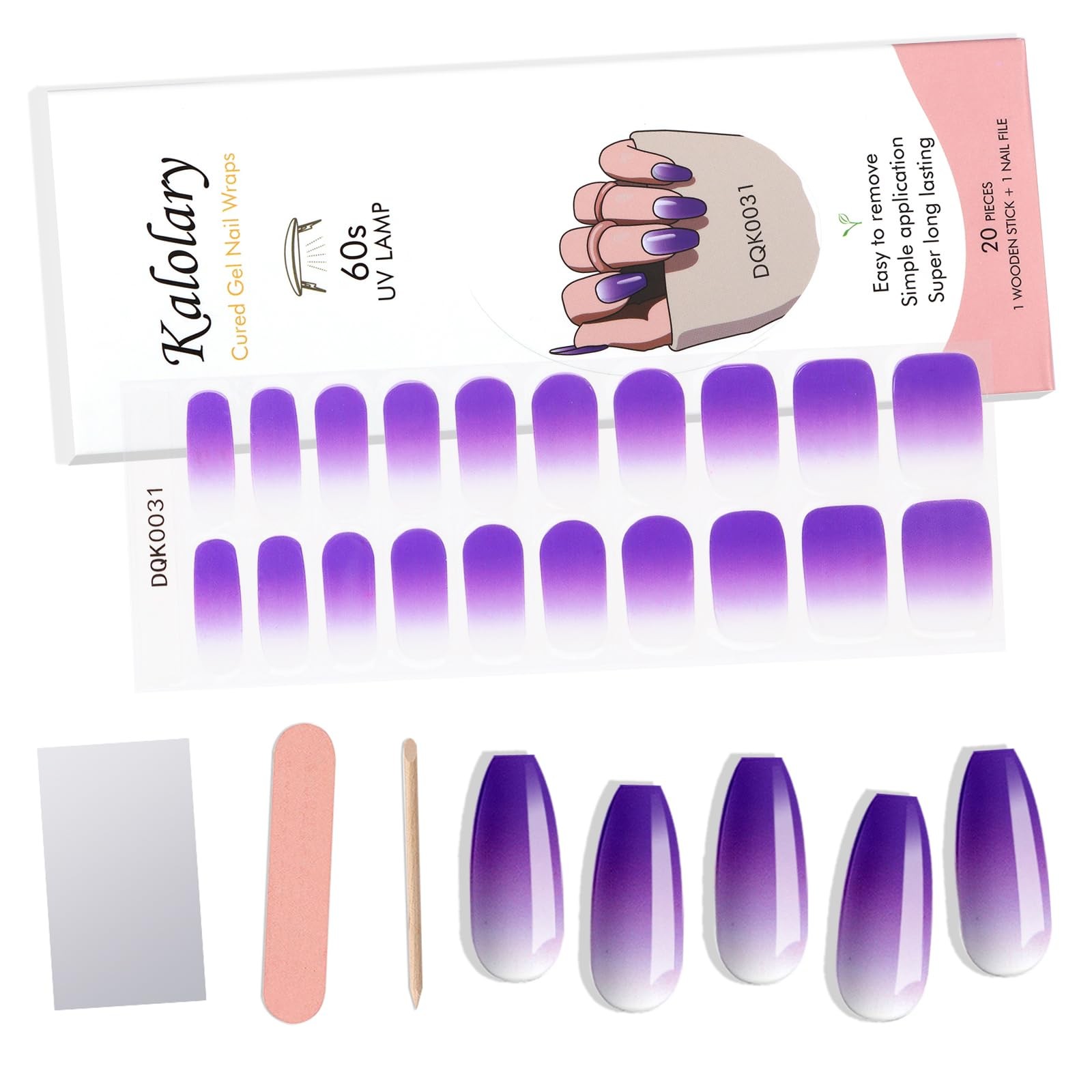 60PCS Gel Nail Polish Strips, Kalolary Gradient Purple Full Nail Wraps Gel Nail