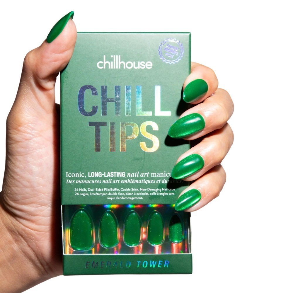 Chill Tips Press On Nails, Emerald Tower, Oval Style, 30 Count