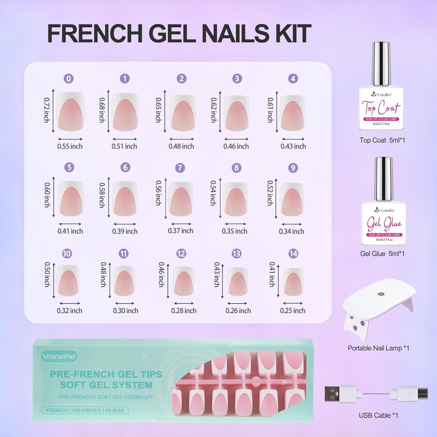 Gel Nail Kit – Pink Deep Short Squre French Tip Press on Nails Kit with Nail Gel