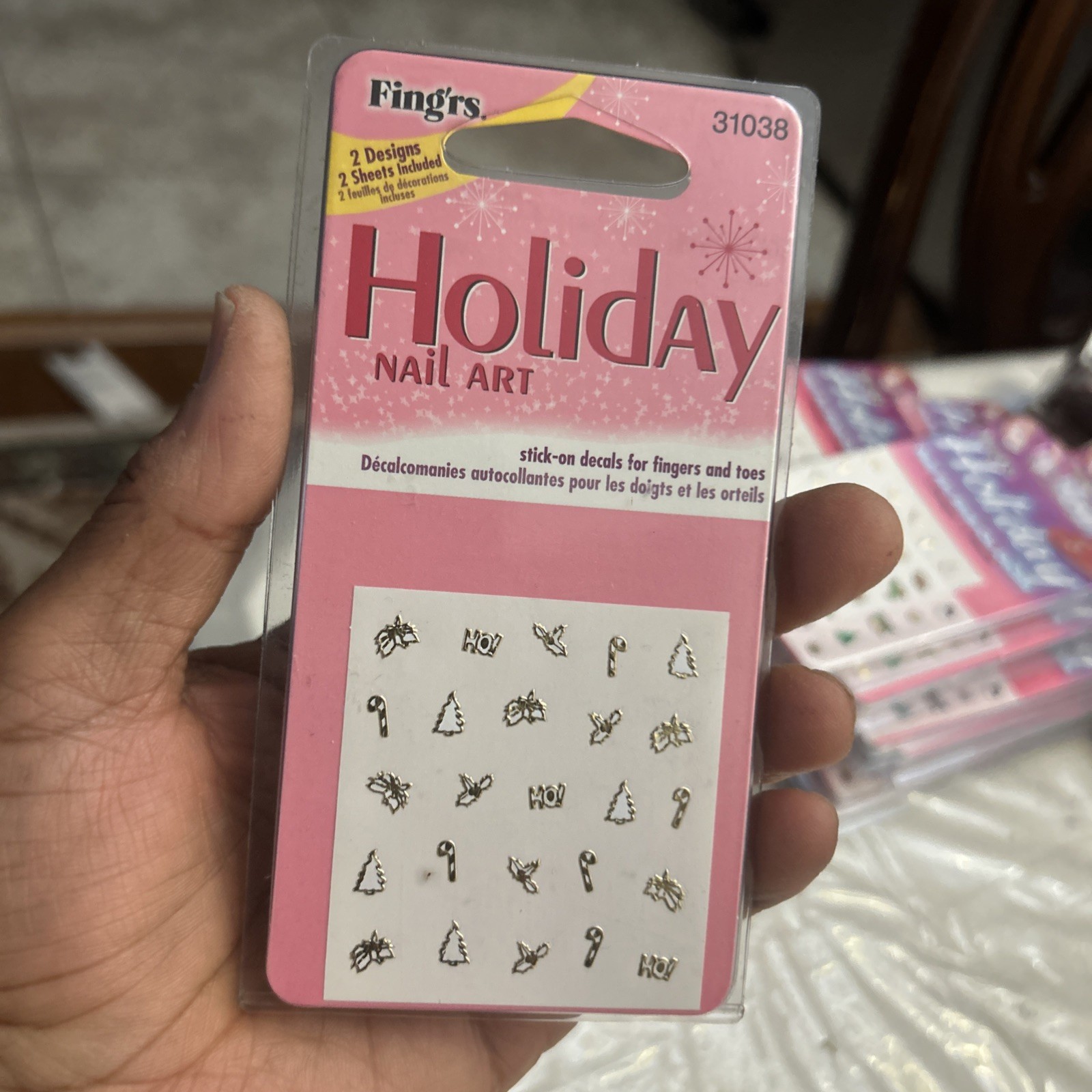 13 X Fing’rs HOLIDAY Nail Stickers MISTLETOE+XMAS TREE+CANDY CANE+SANTA+SNOWMAN