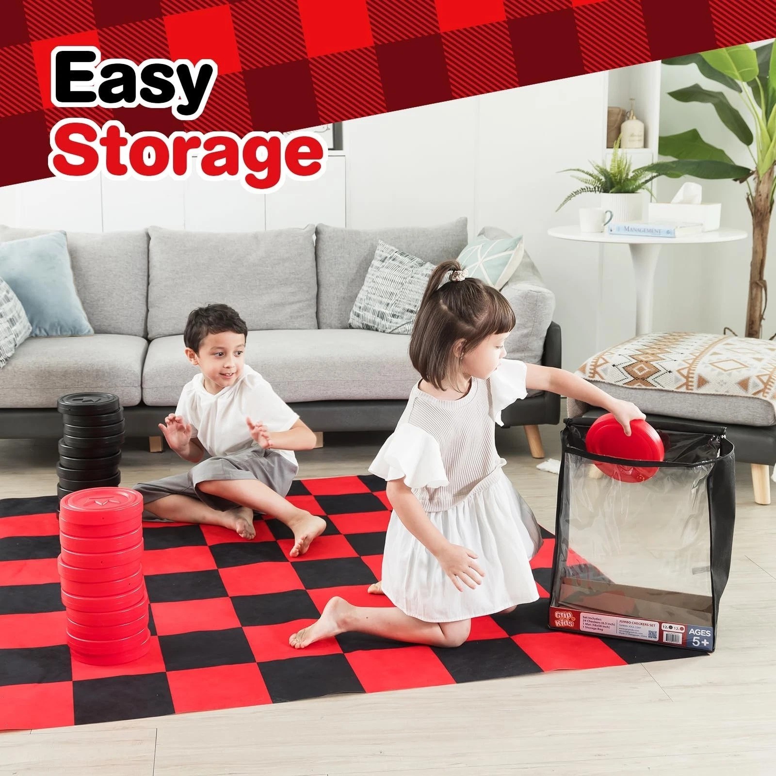 Jumbo Checkers Set with Storage Bag – 58 inch mat – Outdoor & Indoor Play Toy…