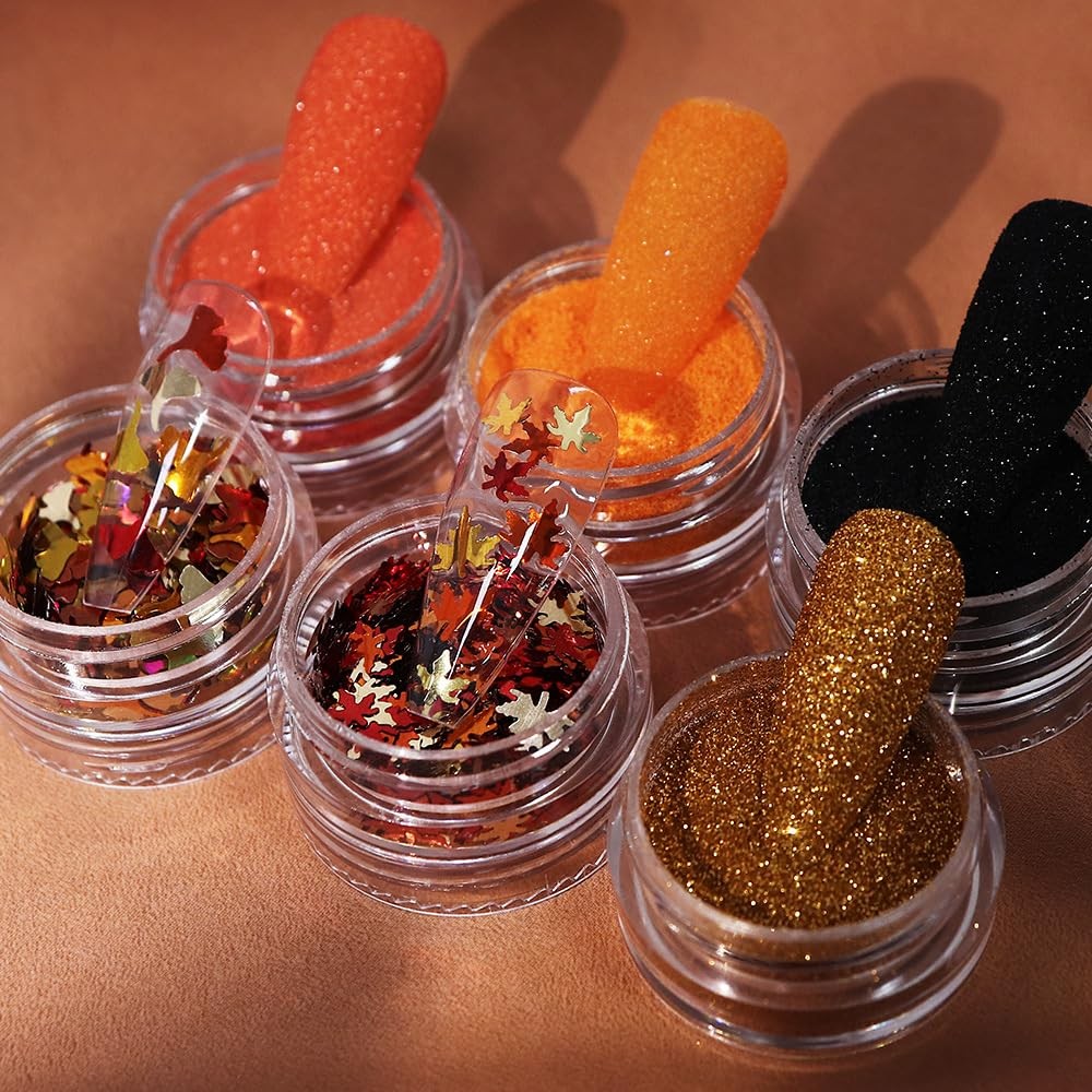 Fall Nail Art Glitters Maple Leaf Nail Sequins, Gold Orange Nail Glitters Fal…