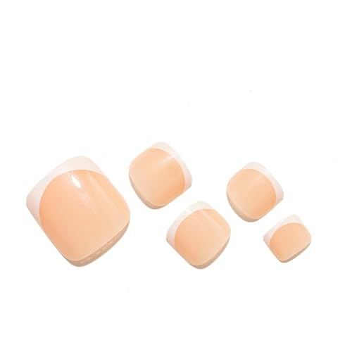 Press on Toenails, Beige Pink French Tip Glue on Toe Nails, Classy Toe Nails