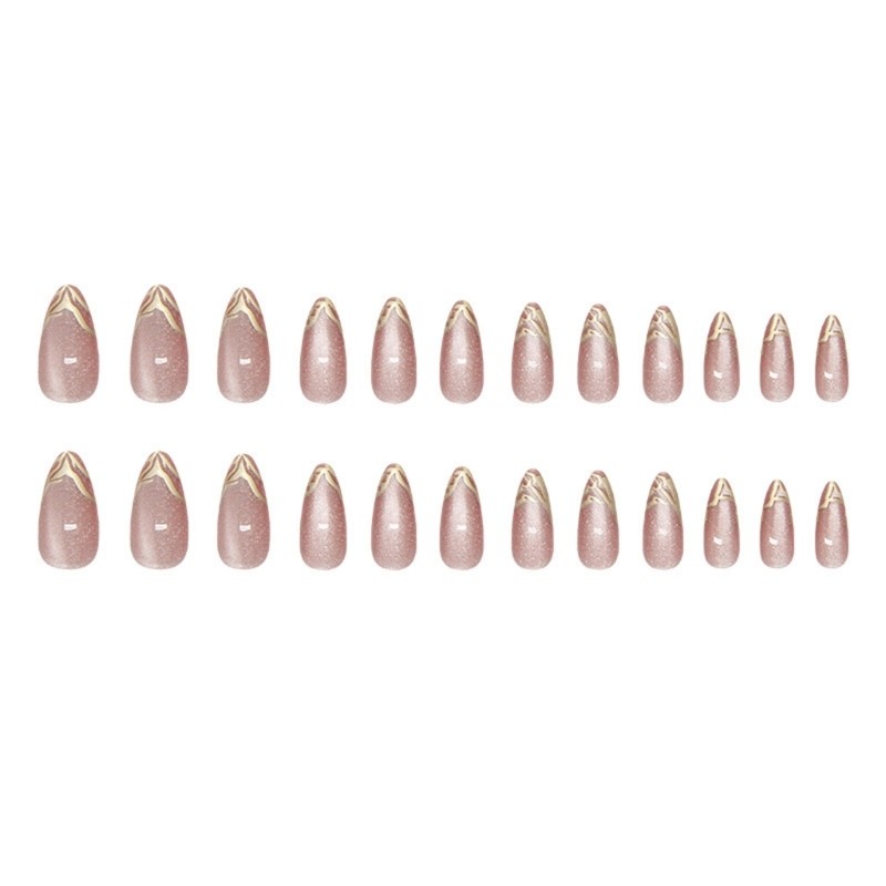Press on Nail Almond Fake Nail with Sequins Designs Cats Eye On Nail