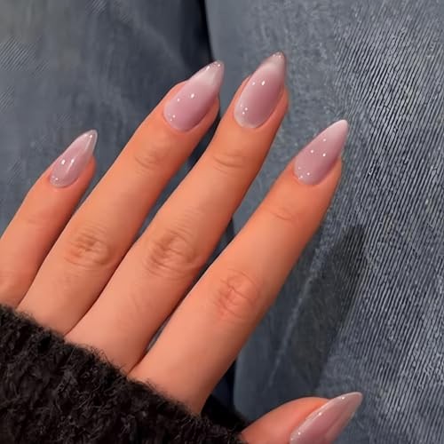 KQueenest Pastel Pale Pink Cat Eye Press On Nails, 30 Pcs 15 Sizes Shiny