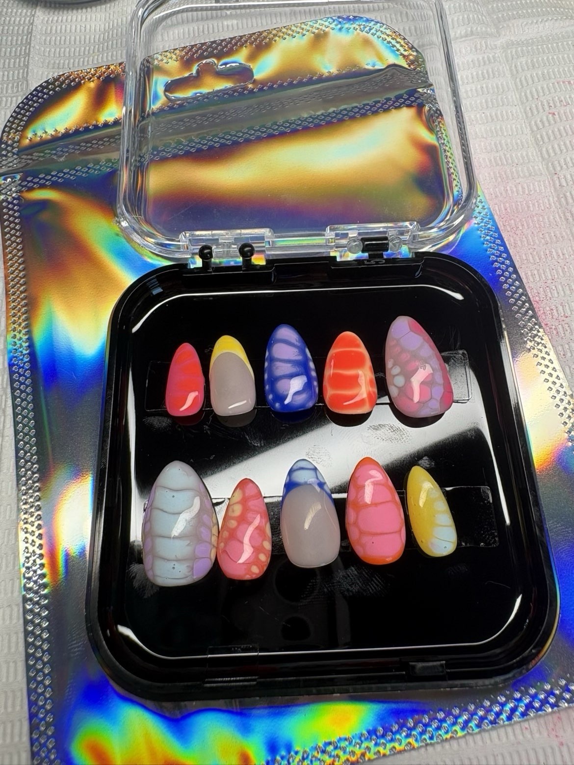 Colorful Abstract Bubble Art Press-On Nails | Small Almond | Hand Painted