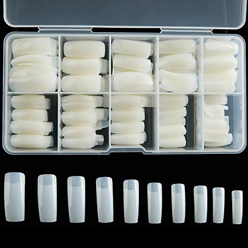 Half Cover Acrylic False Nail Tips, 1000PCS Fake Nail Shape Clear+Natural
