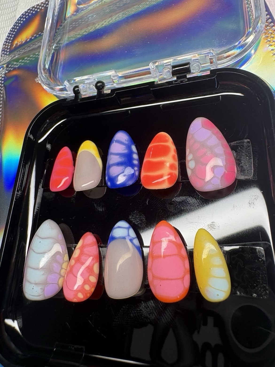 Colorful Abstract Bubble Art Press-On Nails | Small Almond | Hand Painted