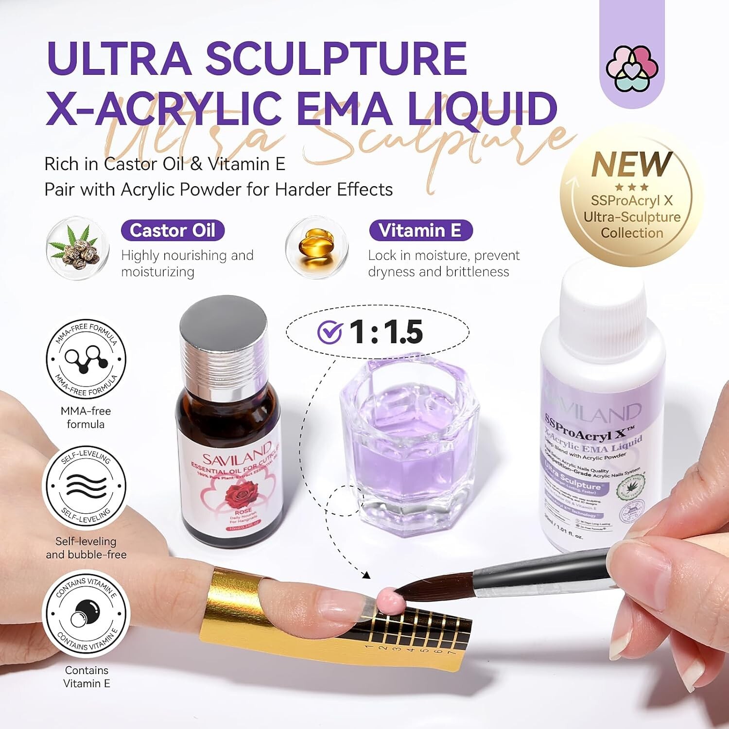Acrylic Nail Kit: Clear Pink White Acrylic Powder and Professional Liquid Set fo