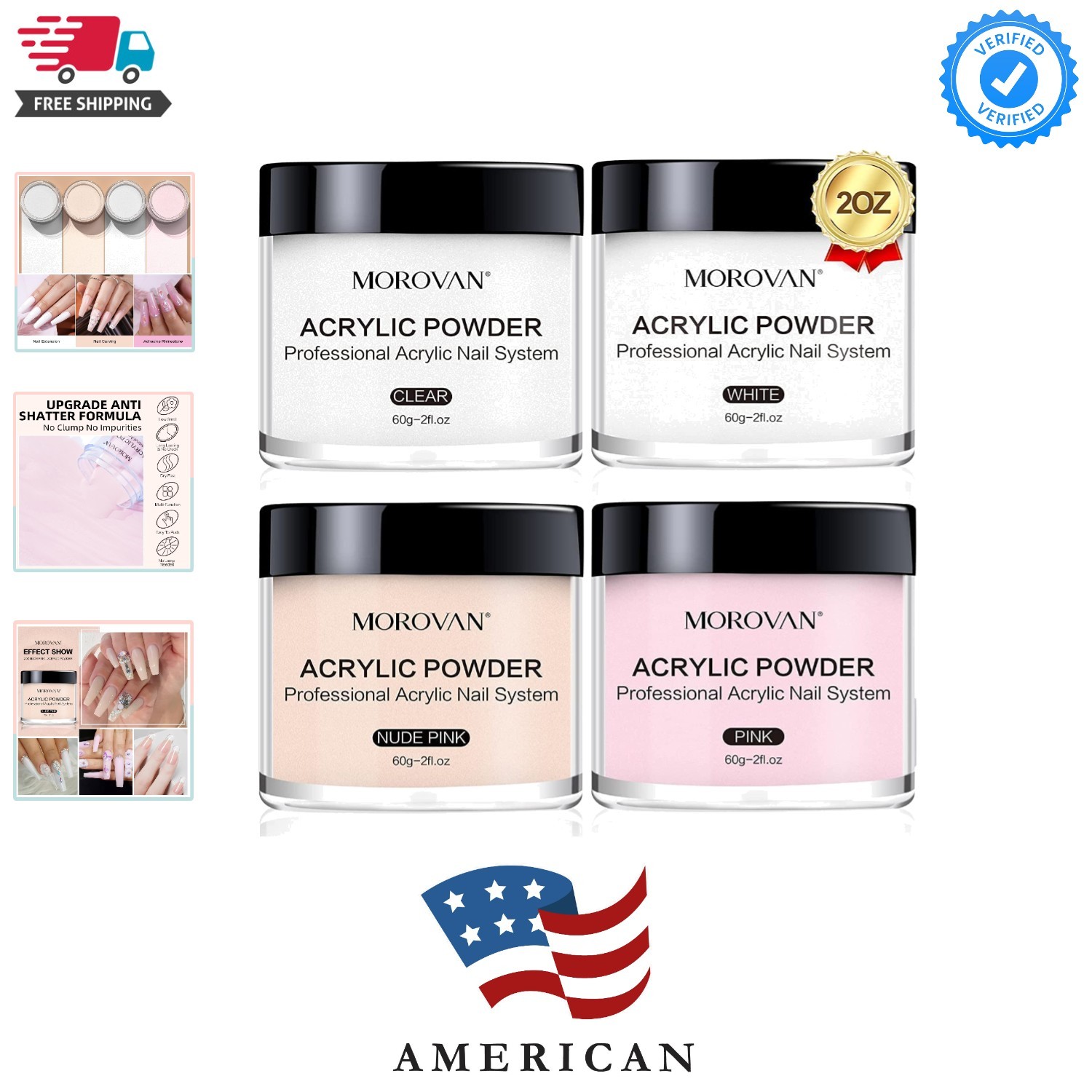 Acrylic Nail Powder Set: 4 Colors Clear Nude Pink White Acrylic Powder for Na…