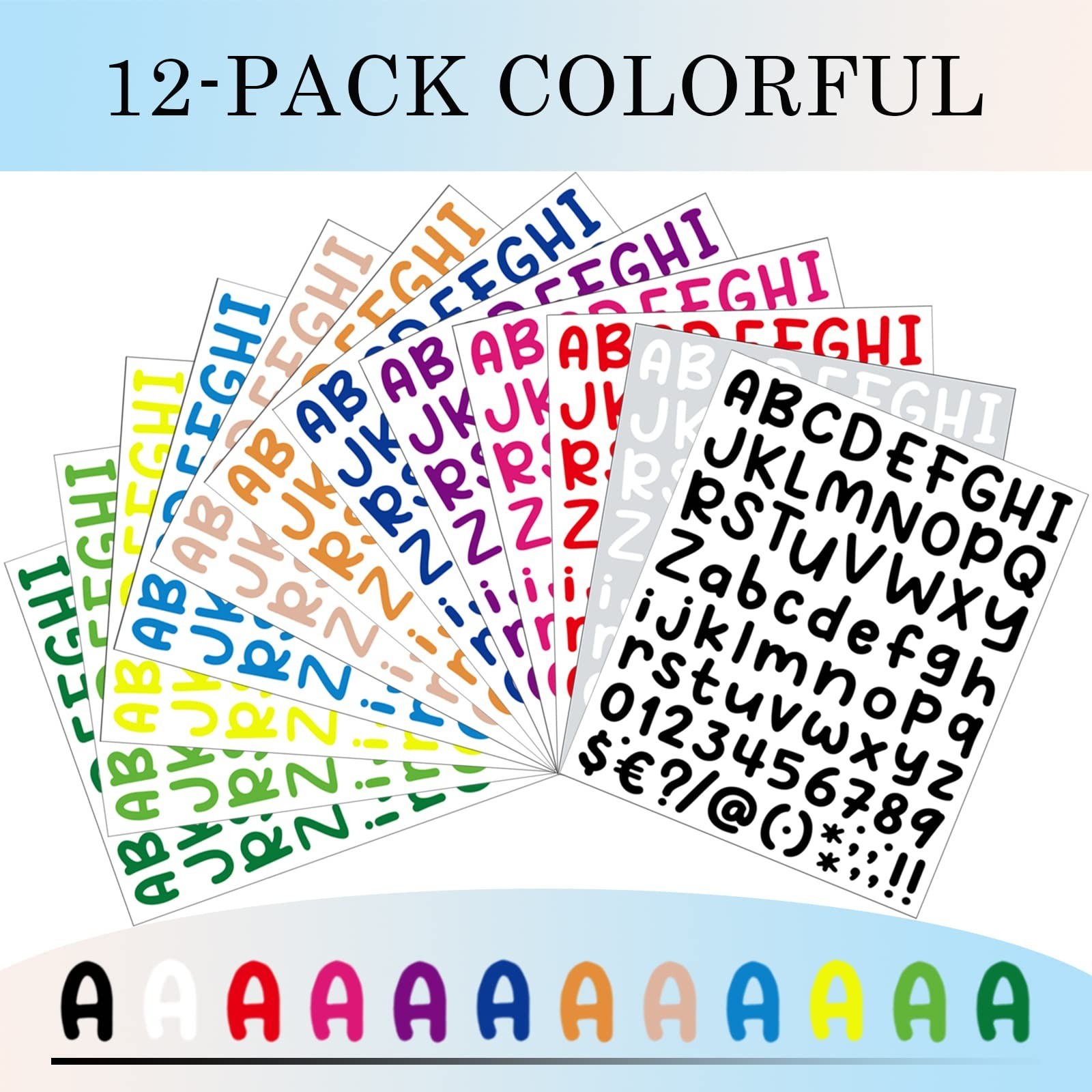 12 Sheet Letter Stickers – Self Adhesive Alphabet Stickers, Colorful Vinyl, 1…