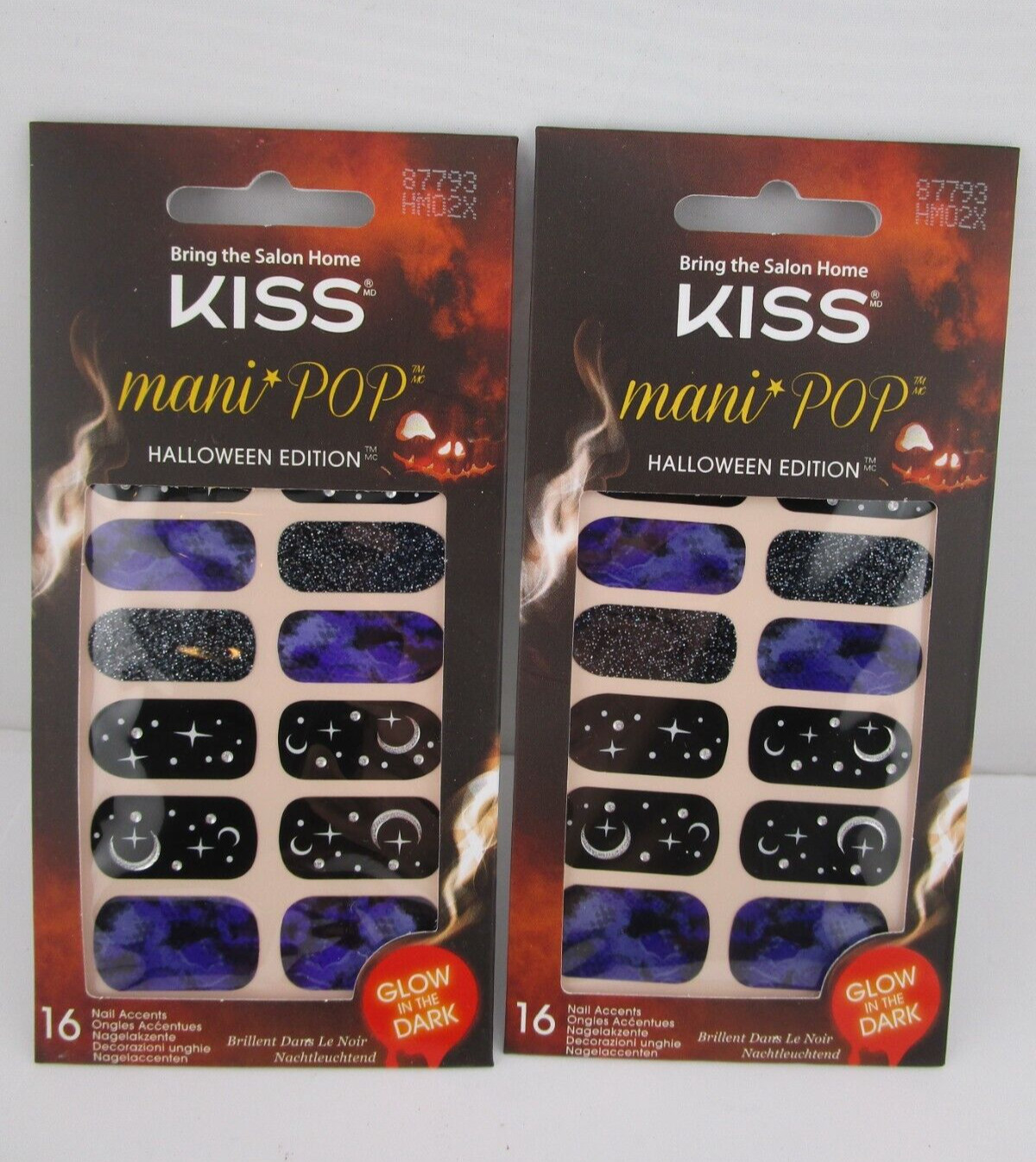 KISS Mani Pop Nail Accents Stickers Halloween 87793 Glow in Dark 16ct Ea, 2 PACK