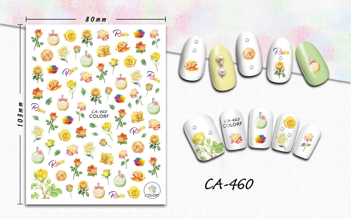 Nail art 3D stickers decal pink yellow roses bottle Rose CA460