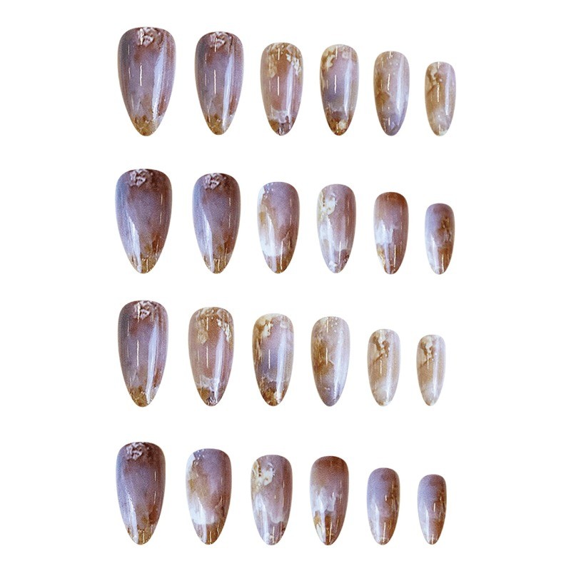 48 gold-plated amber transparent fake nails removable nails, suitable for women