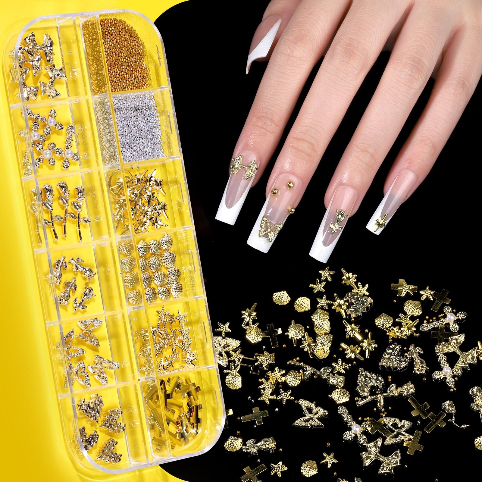 Teenitor Gold Chrome Nail Powder Kit with White Pearl/Gold/Holographic Silver