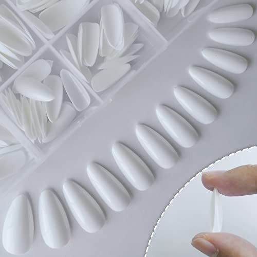 240pc Short Almond White Press on Nails Colored Fake Nail Tips Full Snow White
