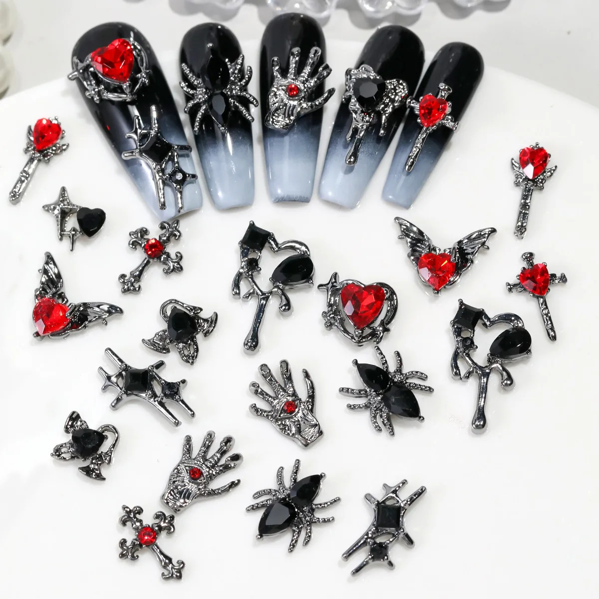 Y2K Retro 3D Cross Rhinestone Nail Charms Boxed Alloy Punk Nail Art Decoration