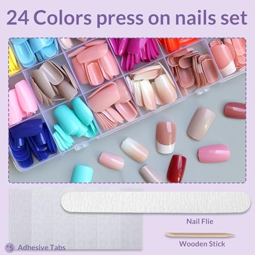 Press on Nails Square, 576PCS Square Press on Nails Multicolor Medium Square