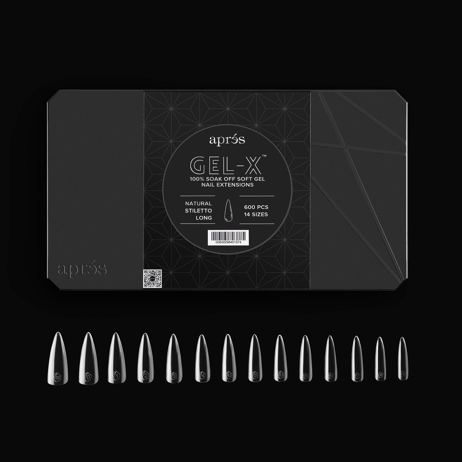 Apres Gel-X Natural Stiletto Long Tips Box 14 Sizes 600pc