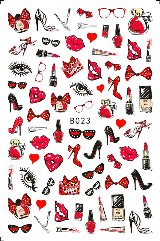 Heart Love Nail Sticker Bear Love Red Lips You Kiss Valentine Day Nail Decals