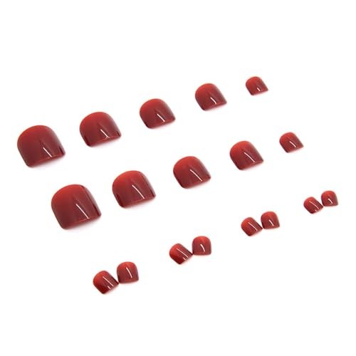 24 PCS Burgundy Short Square Toe Press on Nails,Glossy Wine Red Short Square