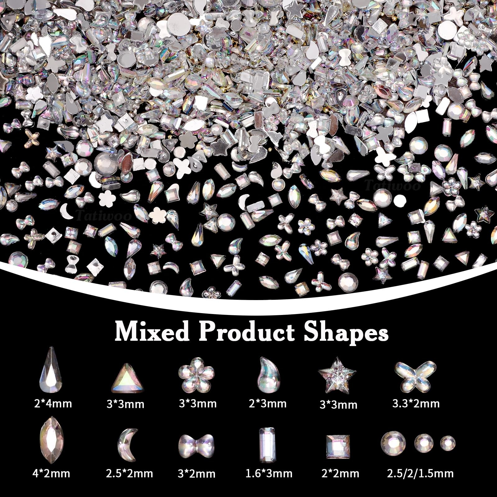 3000 Pcs Mini Rhinestones for Nail Art, Multi Shapes Crystal Flatback Nail Ge…