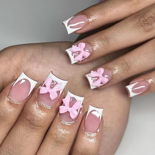 French Press on Nails Short Square RIICFDD Nude Pink Fake Nails Acrylic Style 4