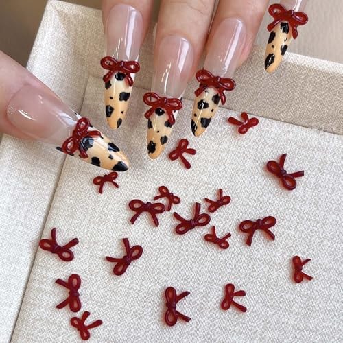 12Grid Bow Nail Charms 3D Red Bowknot Nail Art Rhinestone Design Rhinestone 02
