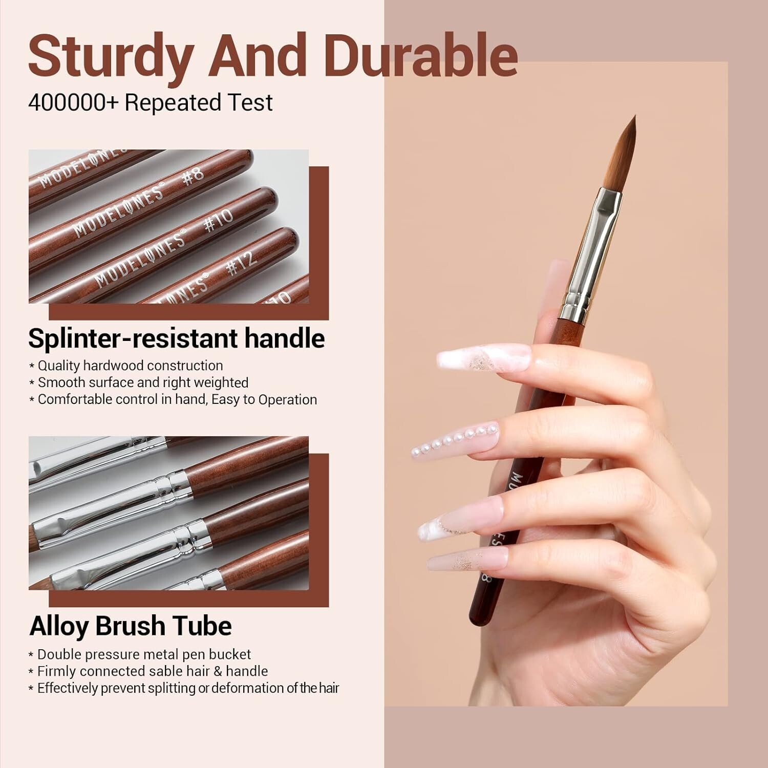 Acrylic Nail Brush 100% Pure Kolinsky Hair Bristles Oval Crimped Shaped, Size 8