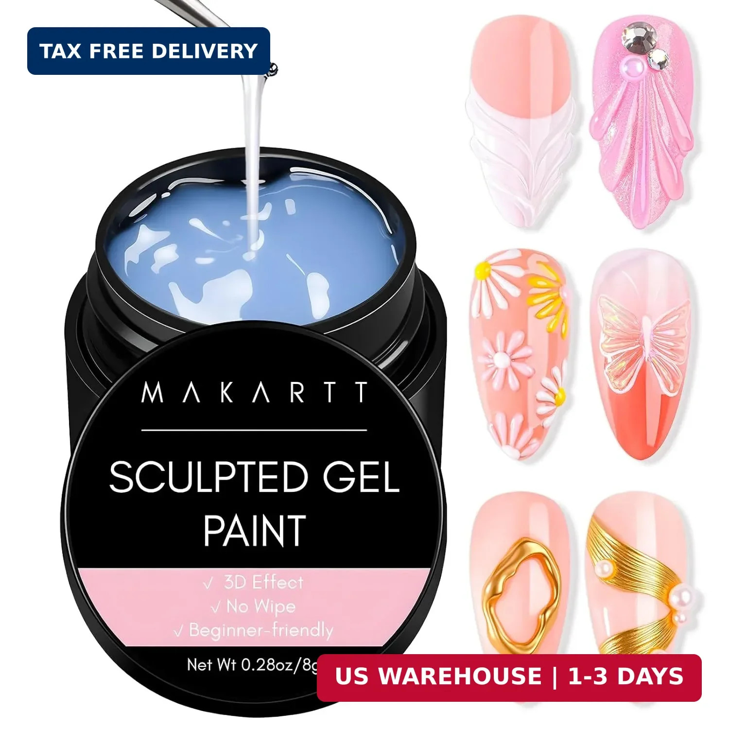 Makartt 3D Gel Nail Art: Clear 3D Painting Gels for Chrome Powder, 3D Sculpting