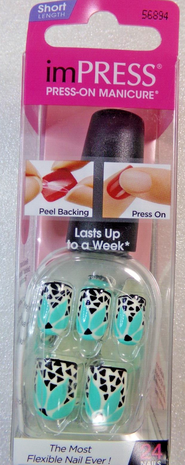 IMPRESS NAILS Mint Green Flower Space Cadet PRESS ON SHORT