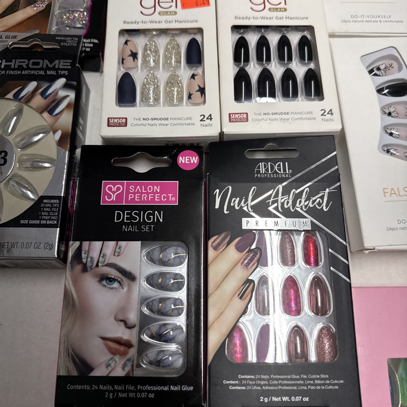 Lot of 20 New Packs Fake Glamorous Nails Different Brands Lengths Colors Types