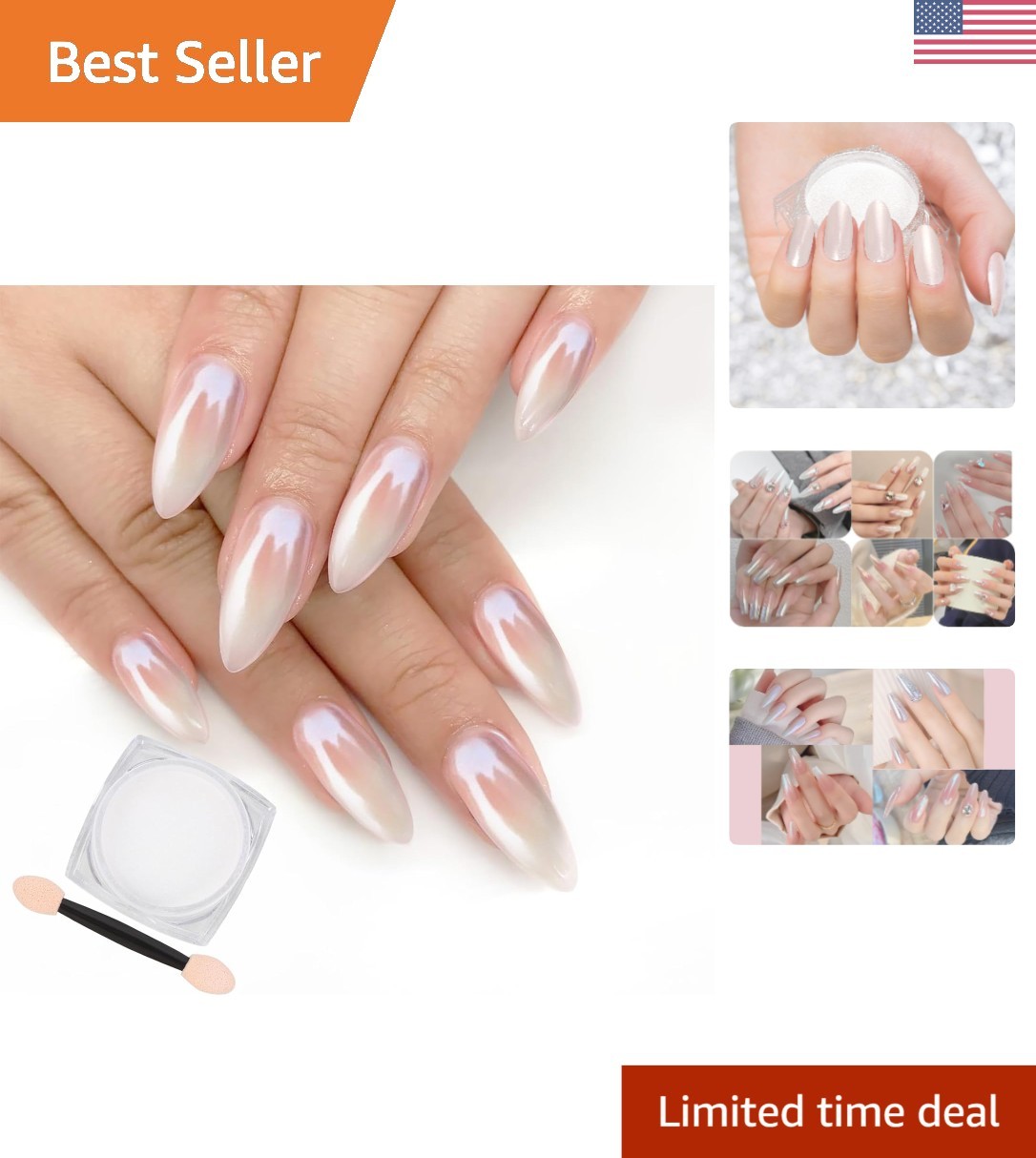 Shimmery White Chrome Nail Powder – Versatile Aurora Pigment for Elegant Nails