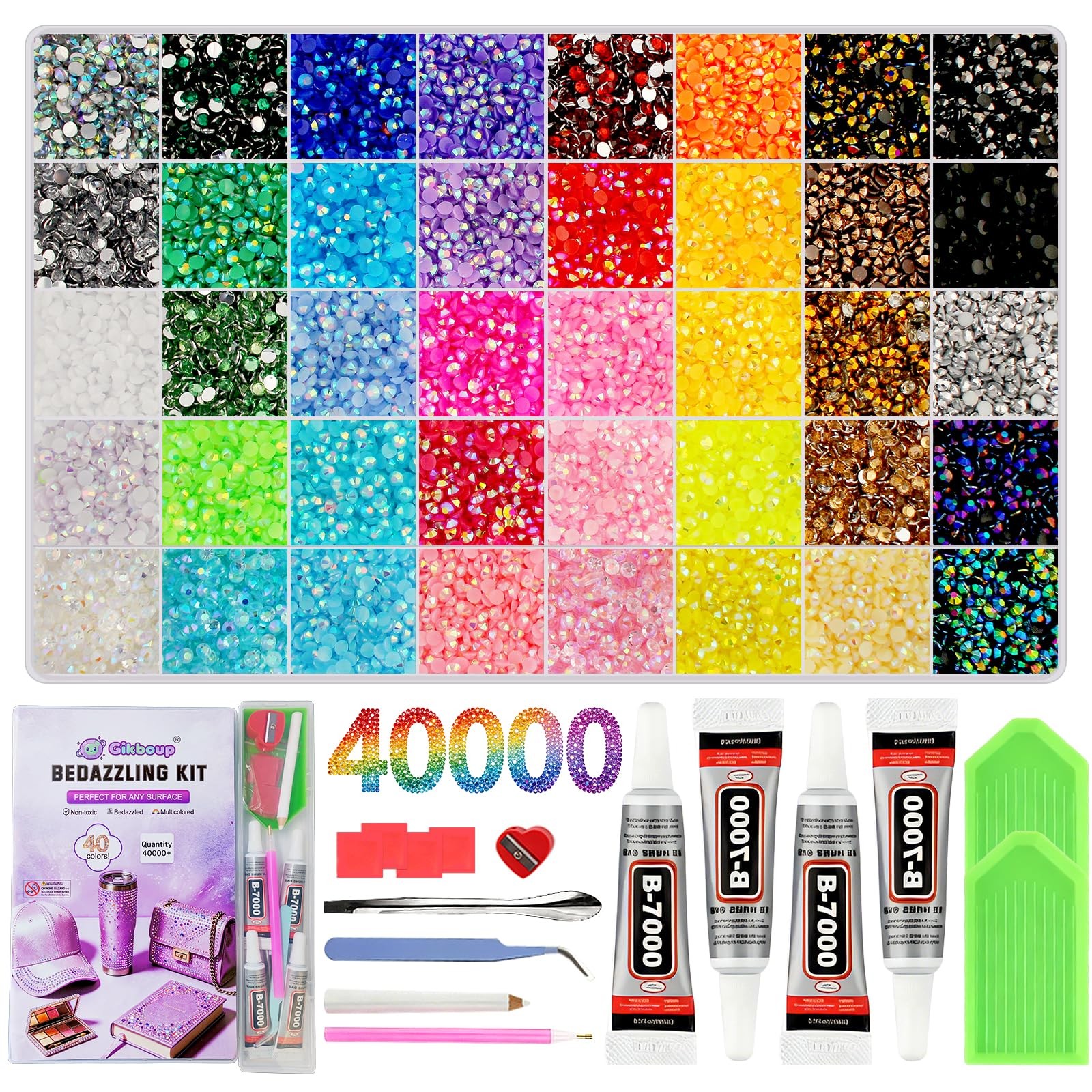 Gikboup 40000 Pcs 40 Colors Bedazzling Kit with Rhinestones,3mm Jelly AB Resis