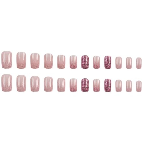 Medium Press on Nails Square Fake Nails Pink Gradient Acrylic Full Cover Style4