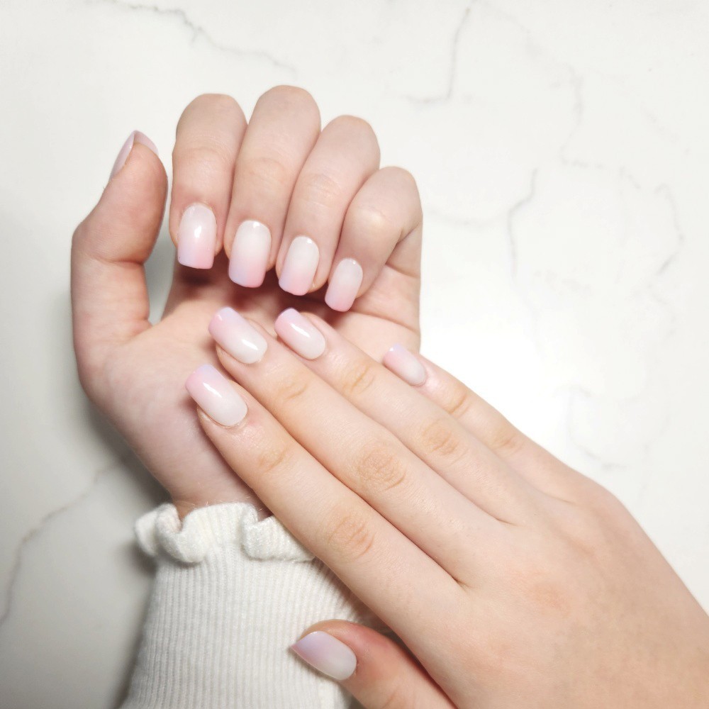 THE MIMO Press-On Nails Square – Pastel Pink & Blue Ombre, 24pcs Reusable Set