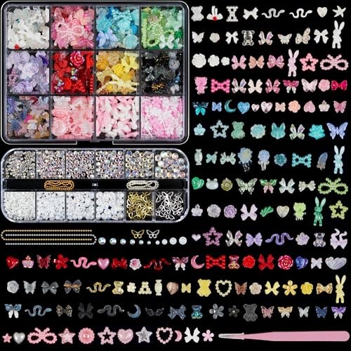 Nail Art Studs Kit, 2 boxes Multicolor 3D Charms Flower Butterfly multicolor
