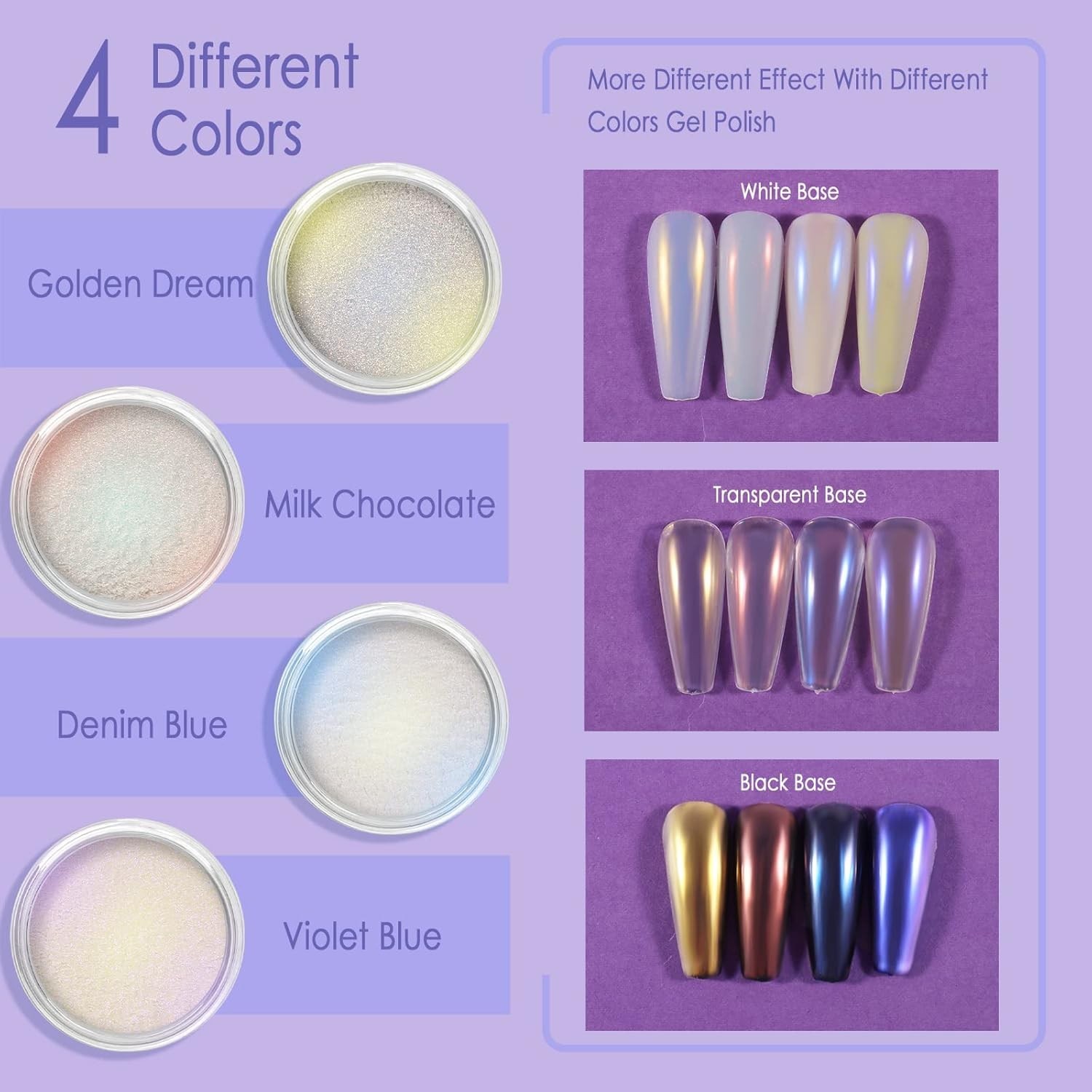 Mermaid Unicorn Chrome Nail Powder Set – 4 Colors for Stunning Manicures