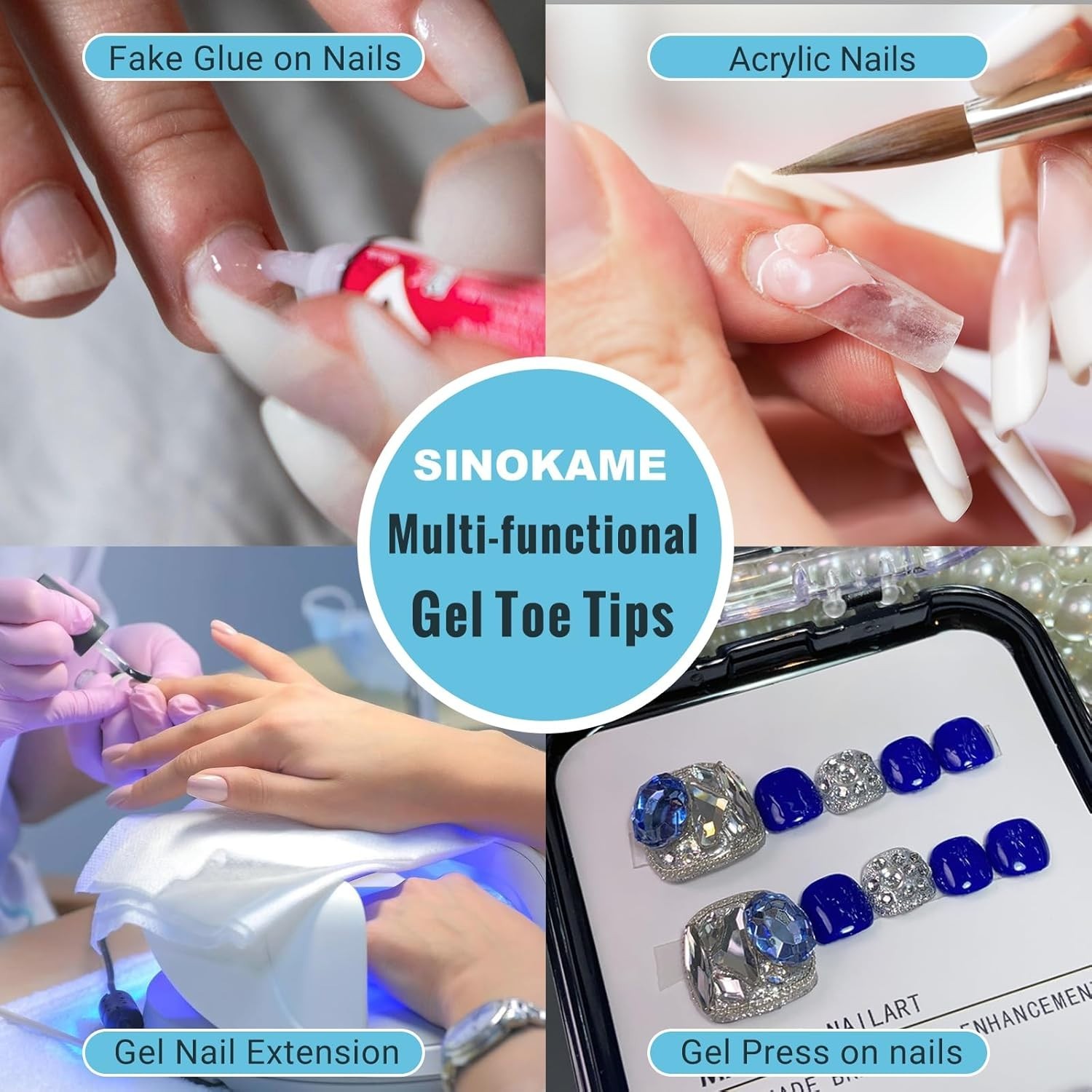 Wide Long Large Gel Toe Nail Tips, SINOKAME Big Fake Toenails Full Cover Nail Gl