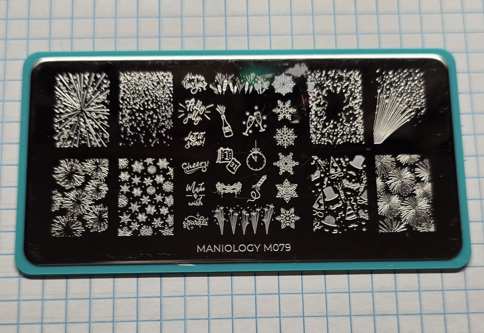 M079 Maniology Nail Stamping Plate Happy New Year Birthday Celebration Fireworks