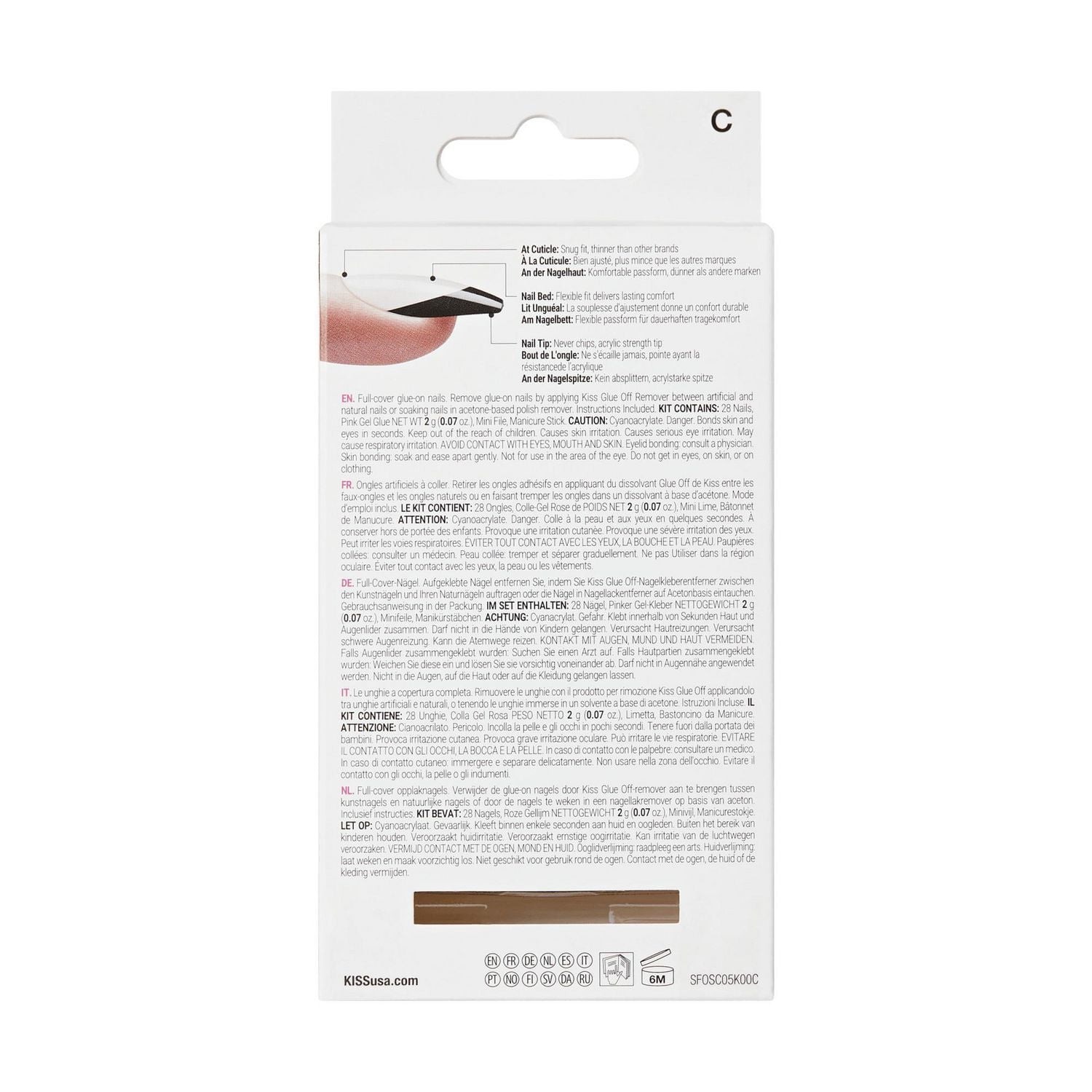 KISS Salon Acrylic French, Flame, Short Coffin, 28 count