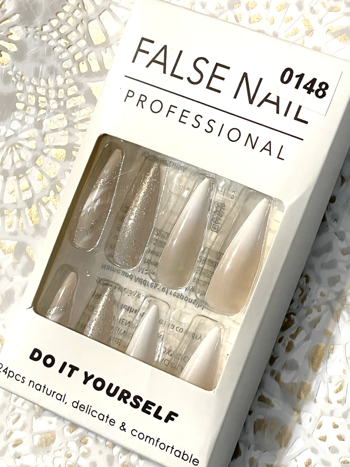 False Nail Professional Do It Yourself NUDE & WHITE OMBRÉ & CHAMPAGNE GLITTER