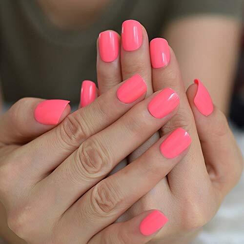 Neon Short Nails Summer Color Fake Nails Deep Pink Ladies Bright Rose pink