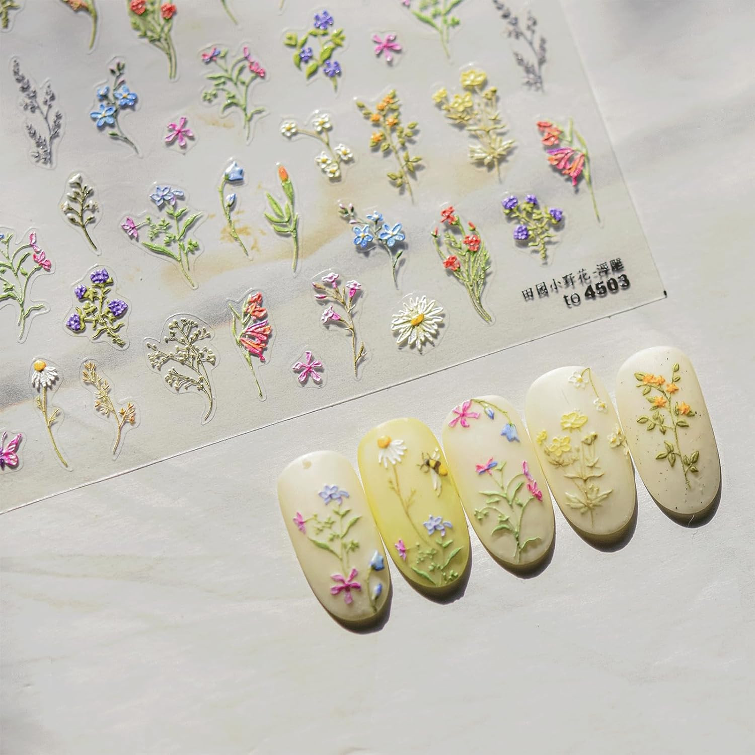 3D Embossed Flower Nail Art Stickers Decals Self-Adhesive 5D Spring