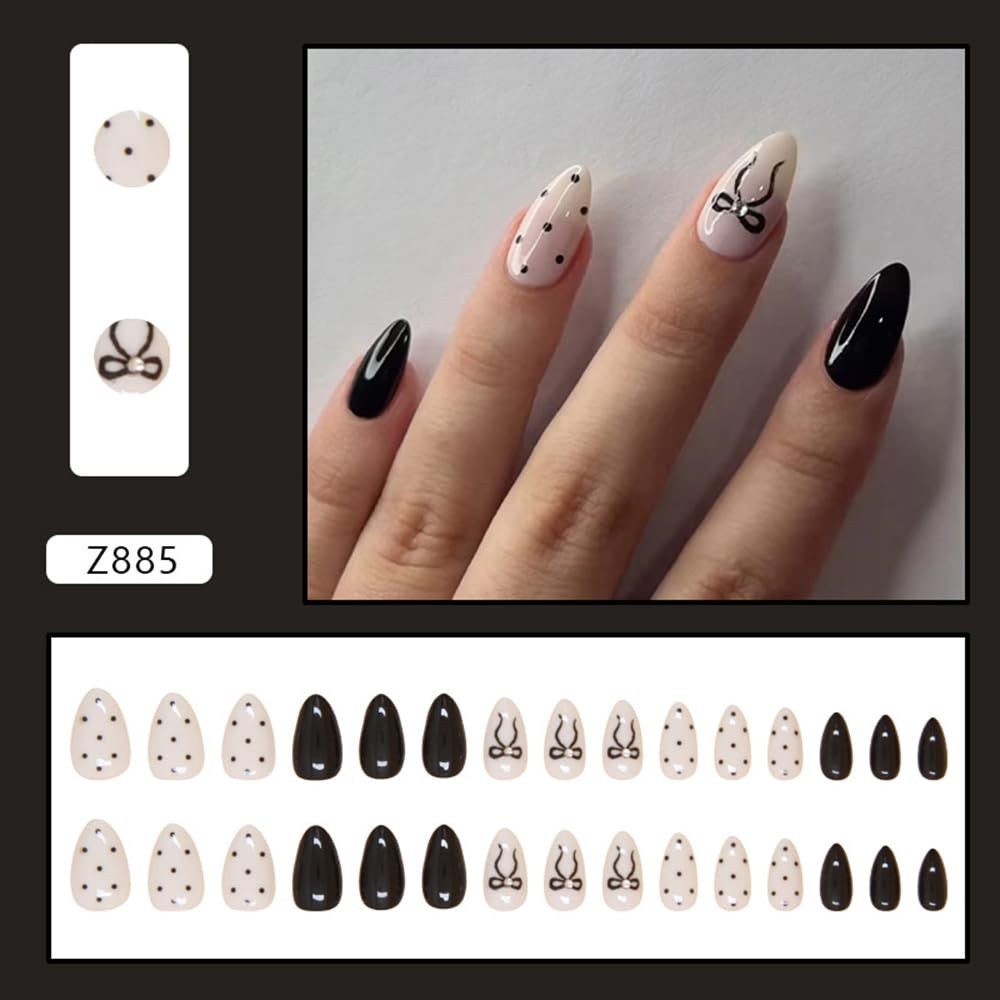 30Pcs Black Wave Point Press on Nails – Short 1 Fl Oz (Pack of 1), Color8