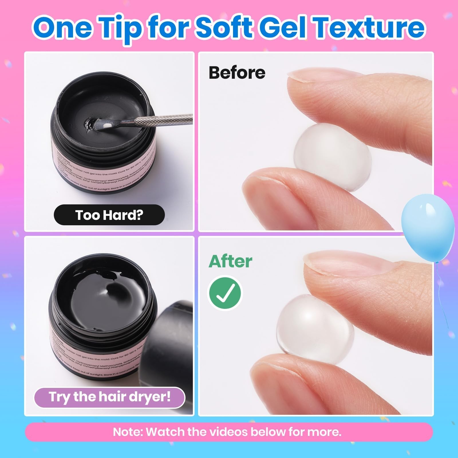 3D Gel Nail Art Kit – 1oz Clear Builder Gel, 5-in-1 Non-Sticky Sculpting Pen for