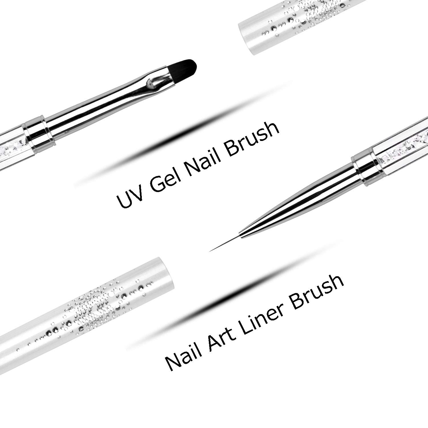 1Pcs Dual-ended UV Builder Gel Nail Brush Rhinestone Handle Nail Art Liner Br…