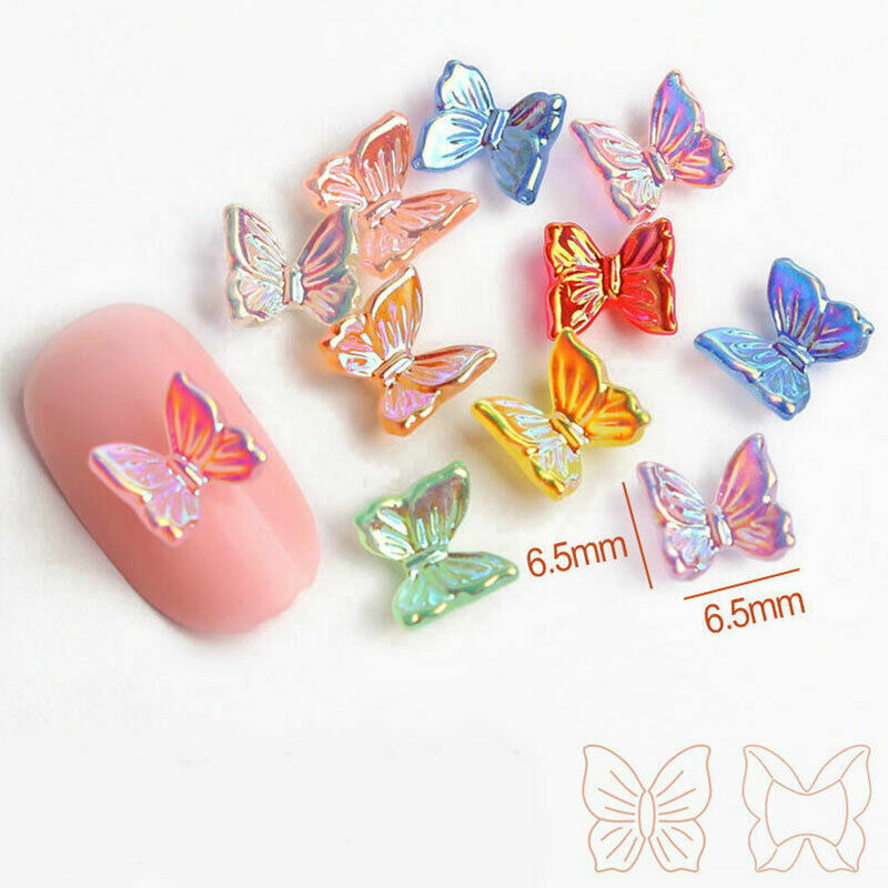 5pcs Aurora Glitter 3D Colorful Butterfly Nail Art DIY Resin Manicure Decor NS31